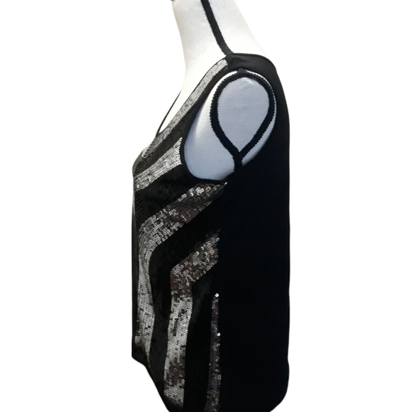 Once 1 Again  women's stretch top. Colors: black and silver, size M - Picture 2 of 4